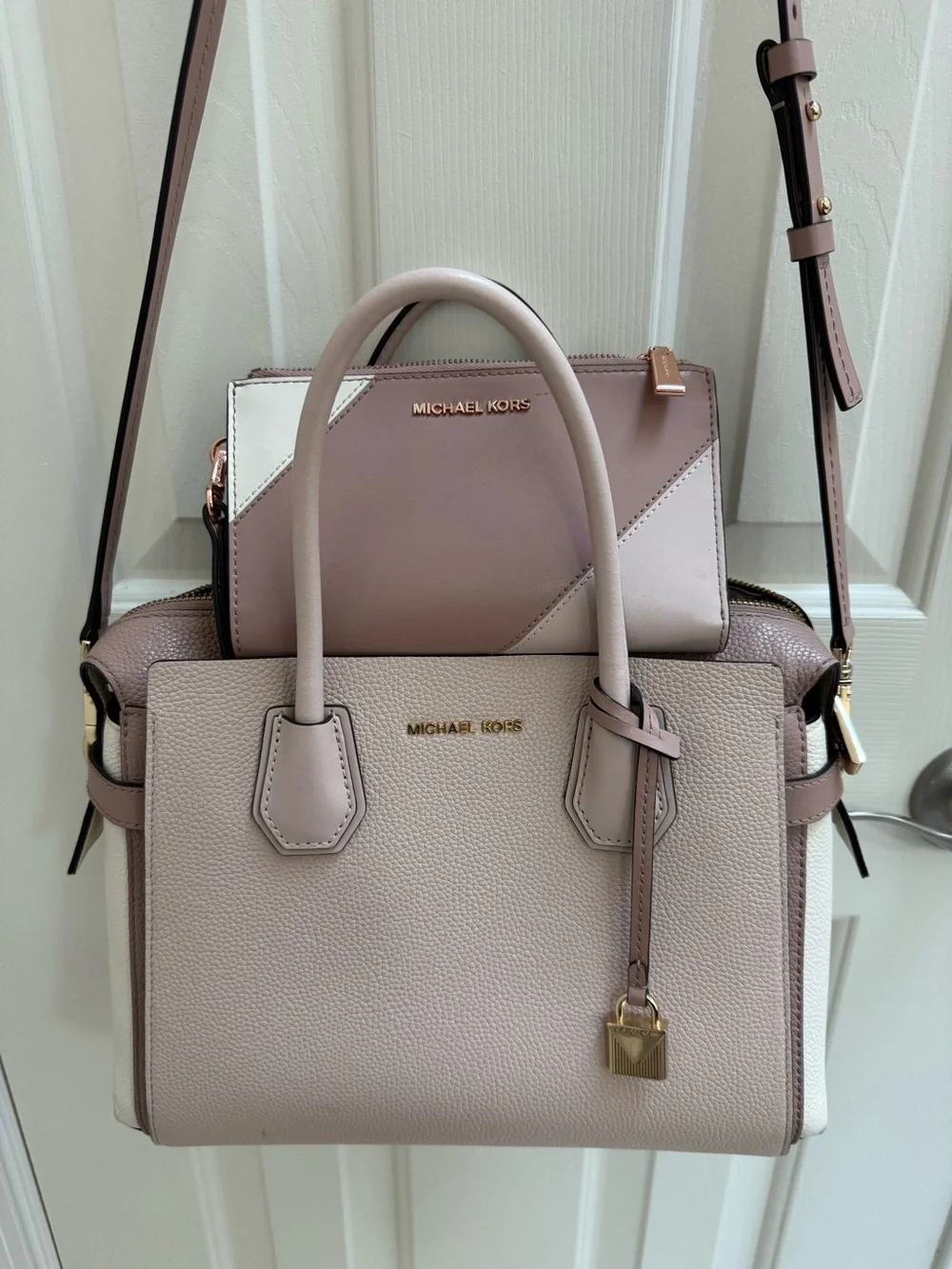 Michael Kors Pink Colorblock Leather Satchel and Wallet Set